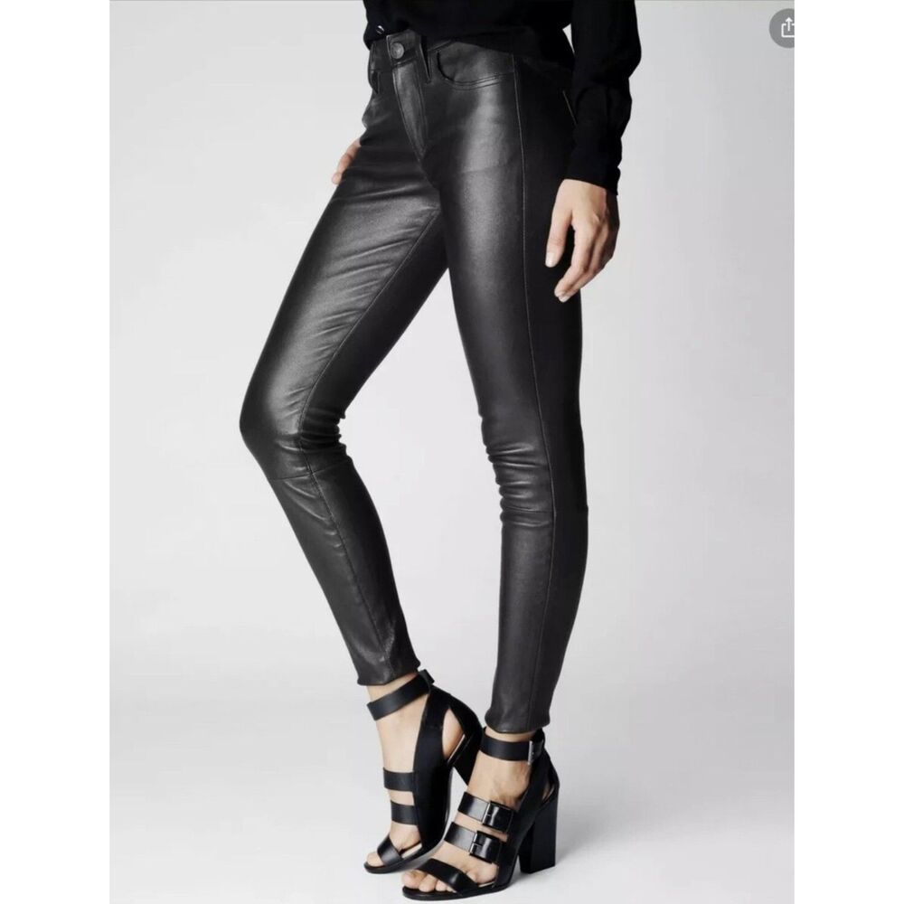True Religion Genuine Lamb Leather Halle Mid Rise Super Skinny Pant - Black 29